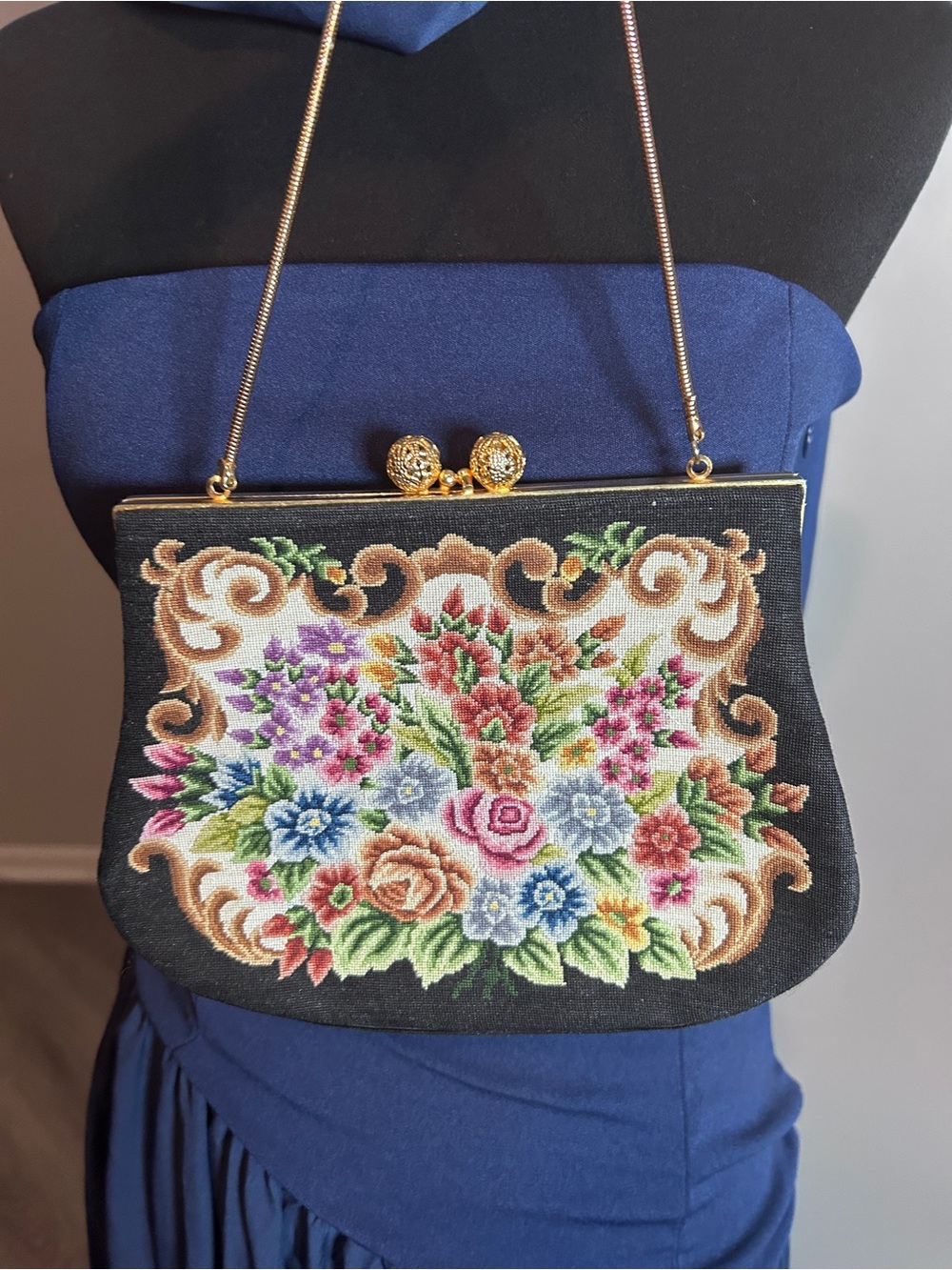 Floral Tapestry Kiss Lock Purse Vintage Inspired Grandmacore Handbag